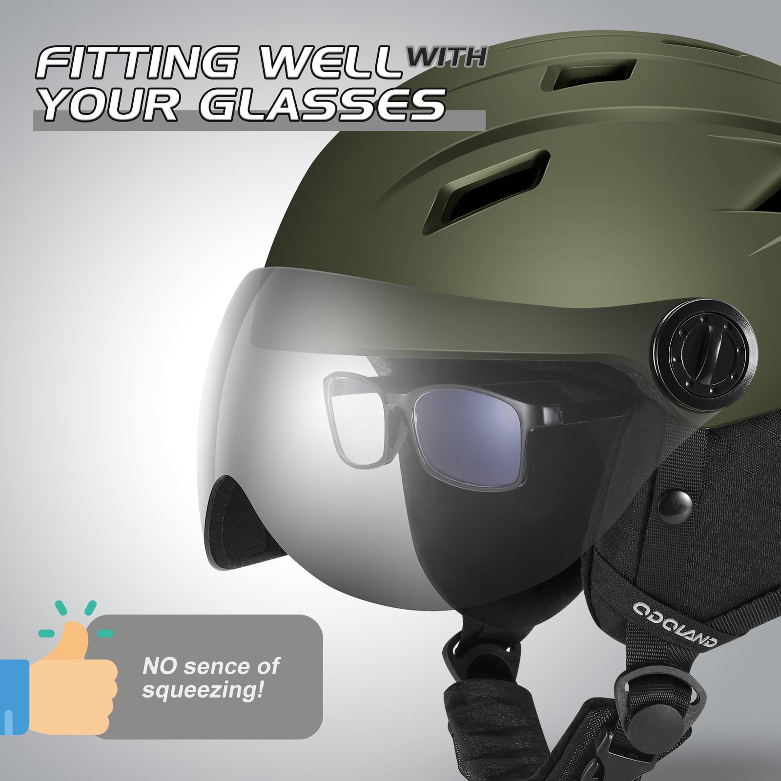 Odoland Casco da Sci Integrale con Visiera, Casco Sportivo per Uomo e Donne, Casco da Snowboard con Maschera UV 400 Proteczione e Antivento, Casco per Sport Invernali