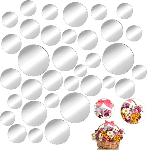 Miniatura 1 de 51 piezas de espejos redondos pequeños, hojas de espejo circular, tamaño surtido, autoadhesivas, sin vidrio, placa de espejo redonda, calcomanías