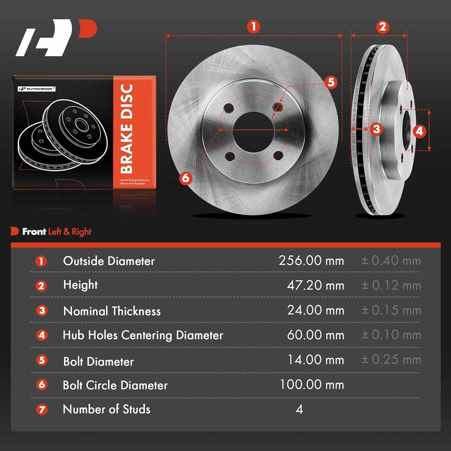 A-Premium 10.08 inch (256mm) Front Vented Disc Brake Rotors Compatible with Select Chevrolet, Pontiac and Saturn Models - Cobalt 2005-2010, G5 2007-2010, Ion 2003-2007, 2-PC Set