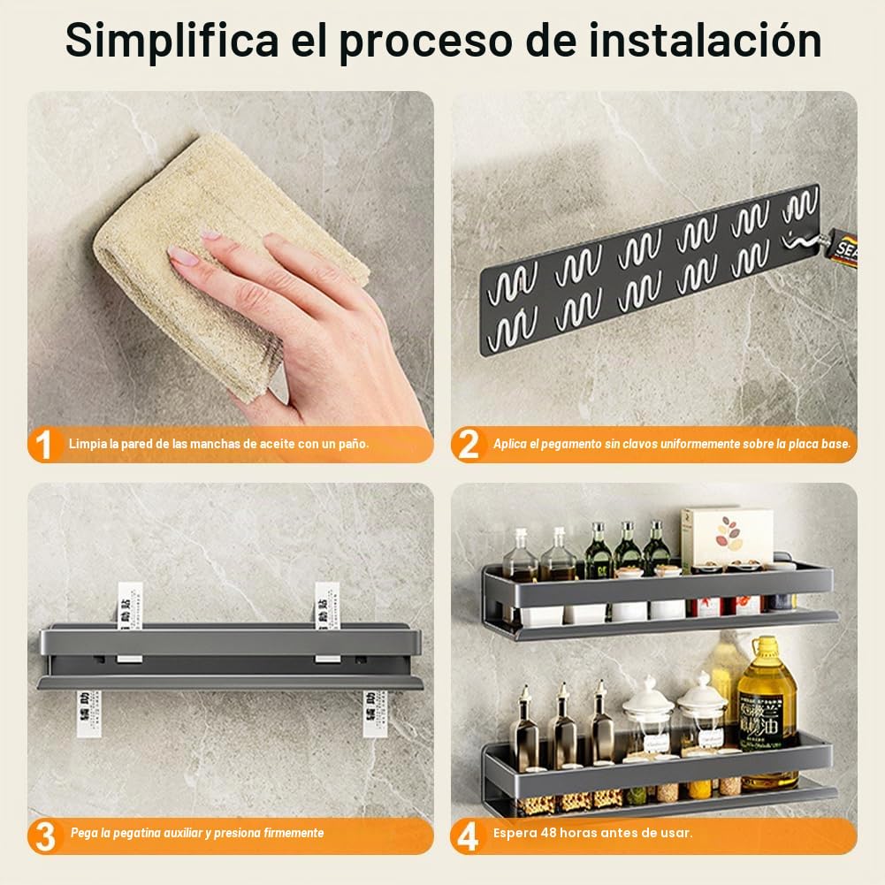 FARYODI Juego de 2 estantes para especias de pared, sin taladrar, estante de cocina con 5 ganchos de plástico, estante de especias para colgar en la puerta, estante de especias para colgar en el