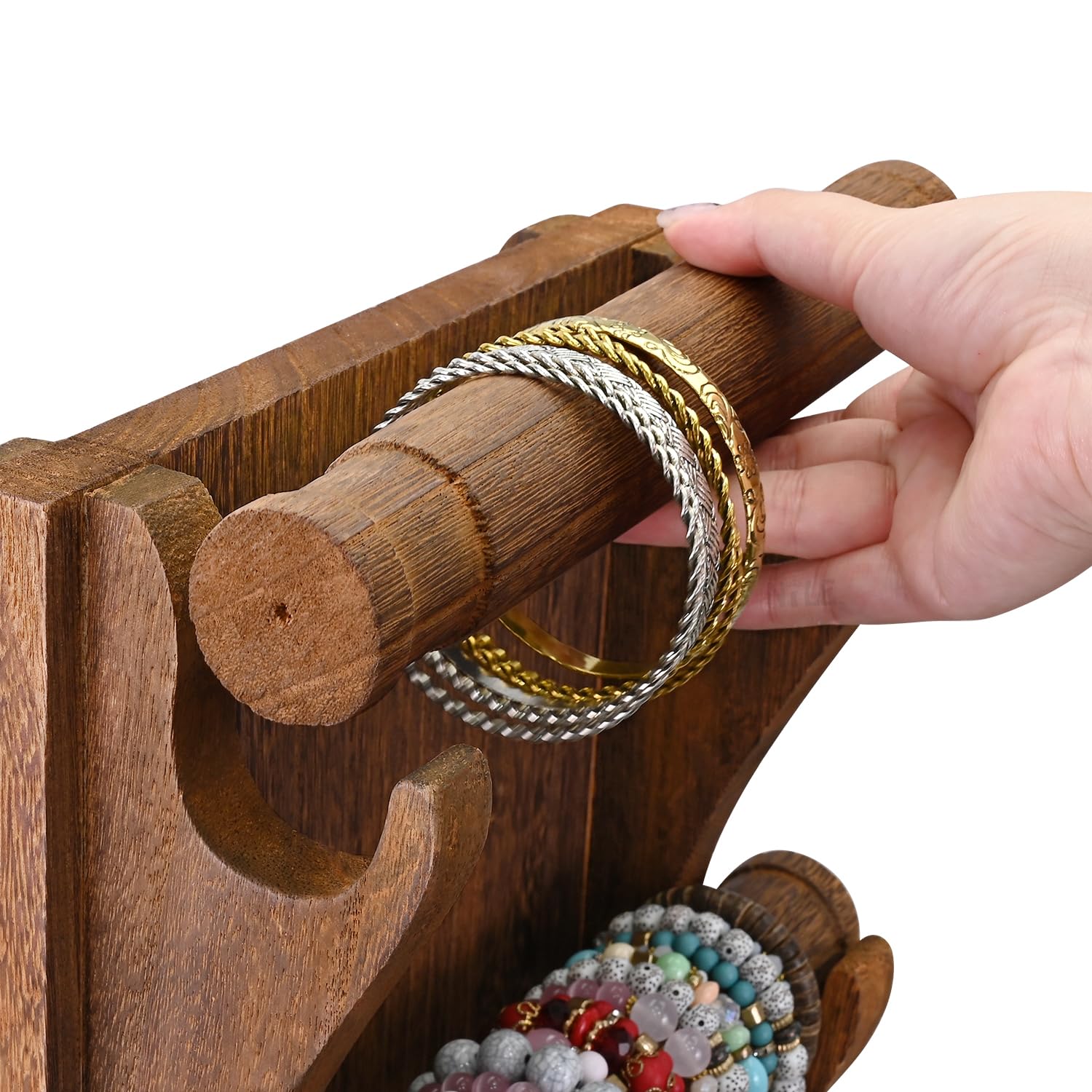 Range Boucle D'oreille Lot De 2 Présentoirs à Bijoux Rotatifs En Bois - Support Colliers Et Bracelets - Organisateur Vintage Porte Collier Presentoir