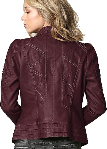 Miniatura 4 de Lock and Love Chaqueta Abrigo de Moto Motociclista de Piel Sintética para Mujer con Capucha Extraíble o No Extraíble