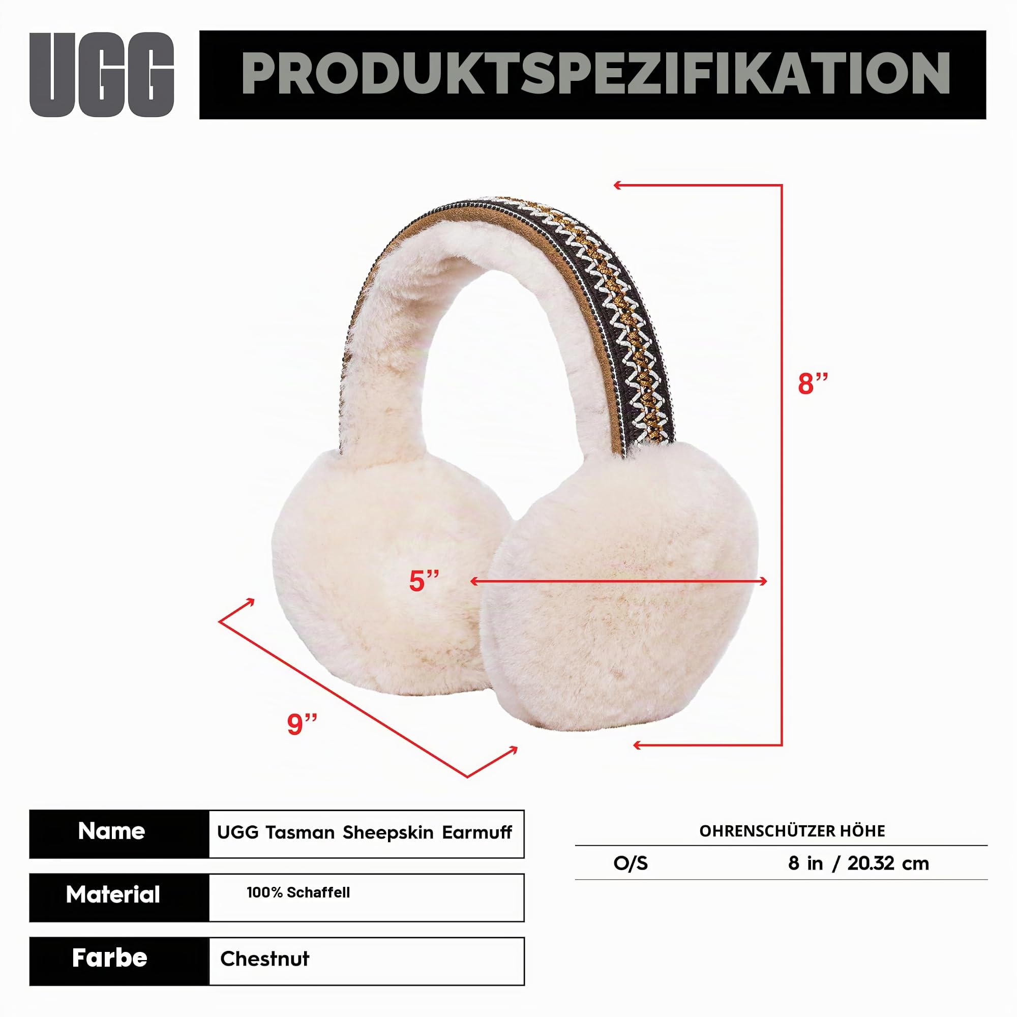 UGG EARMUFF UGG Women's Sheepskin Tasman Earmuff, Chestnut, One Size