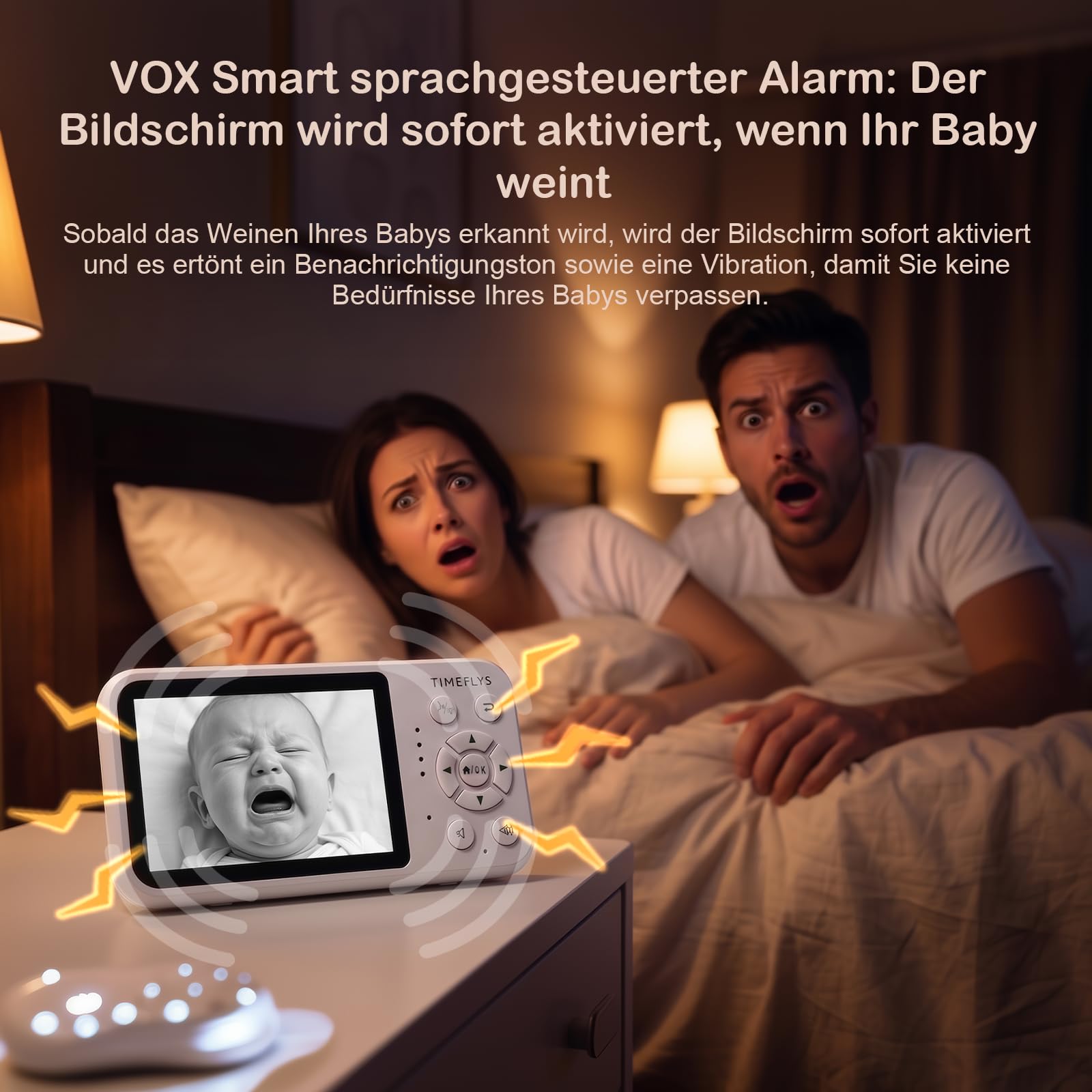TimeFlys Vigilabebés con cámara, batería incorporada, visión nocturna, audio de 2 vías, 8 canciones de cuna, zoom 2x, alarma Vox, 8 canciones de cuna, soporte de pulpo, no requiere wifi