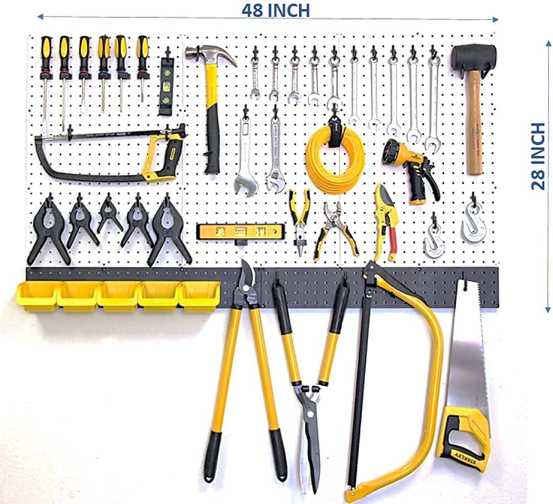 WallPeg - Ultimate Garage Organization Solution! 48" Wide Kit (PK 129 W) Peg Board Wall Organizer, Garage Shelving, Tool & Garden Tools Storage, Craft Organizer with Locking Pegboard Hooks