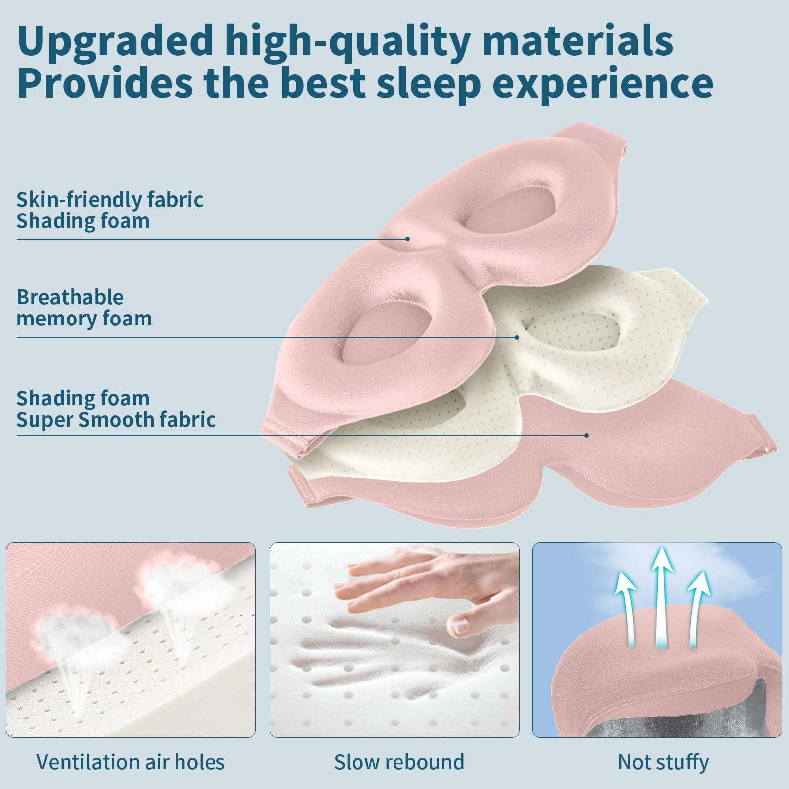 ZGGCD Sleep Mask for Side Sleeper, Light Blocking Sleeping Eye Mask for Women Men, 3D Contoured Cup Night Blindfold, Luxury Eye Cover Eye Shade with Adjustable Strap for Travel, Nap, Pink