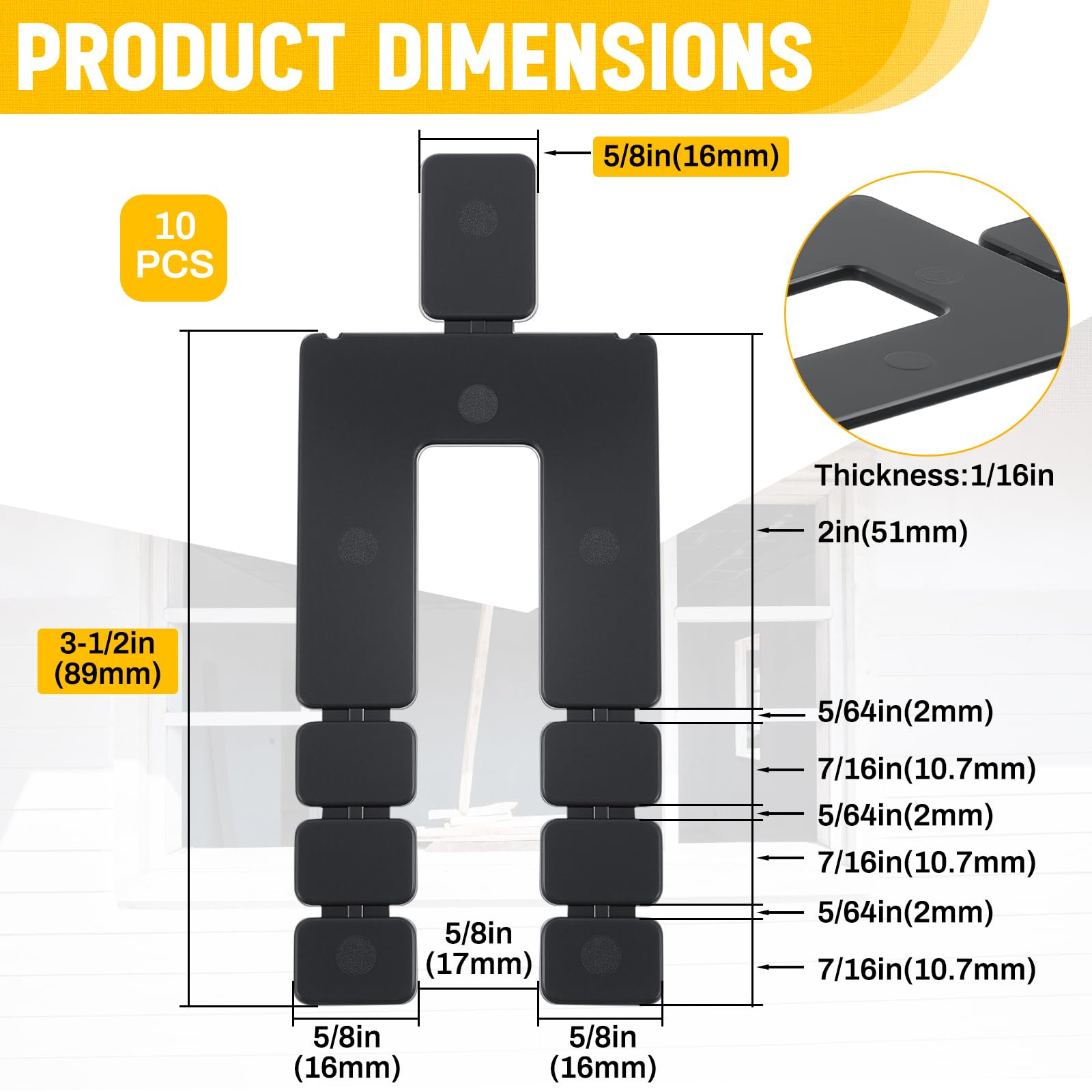 Black Shims - 10 Pcs 1/16" Stackable Shims for Doors & Windows -2