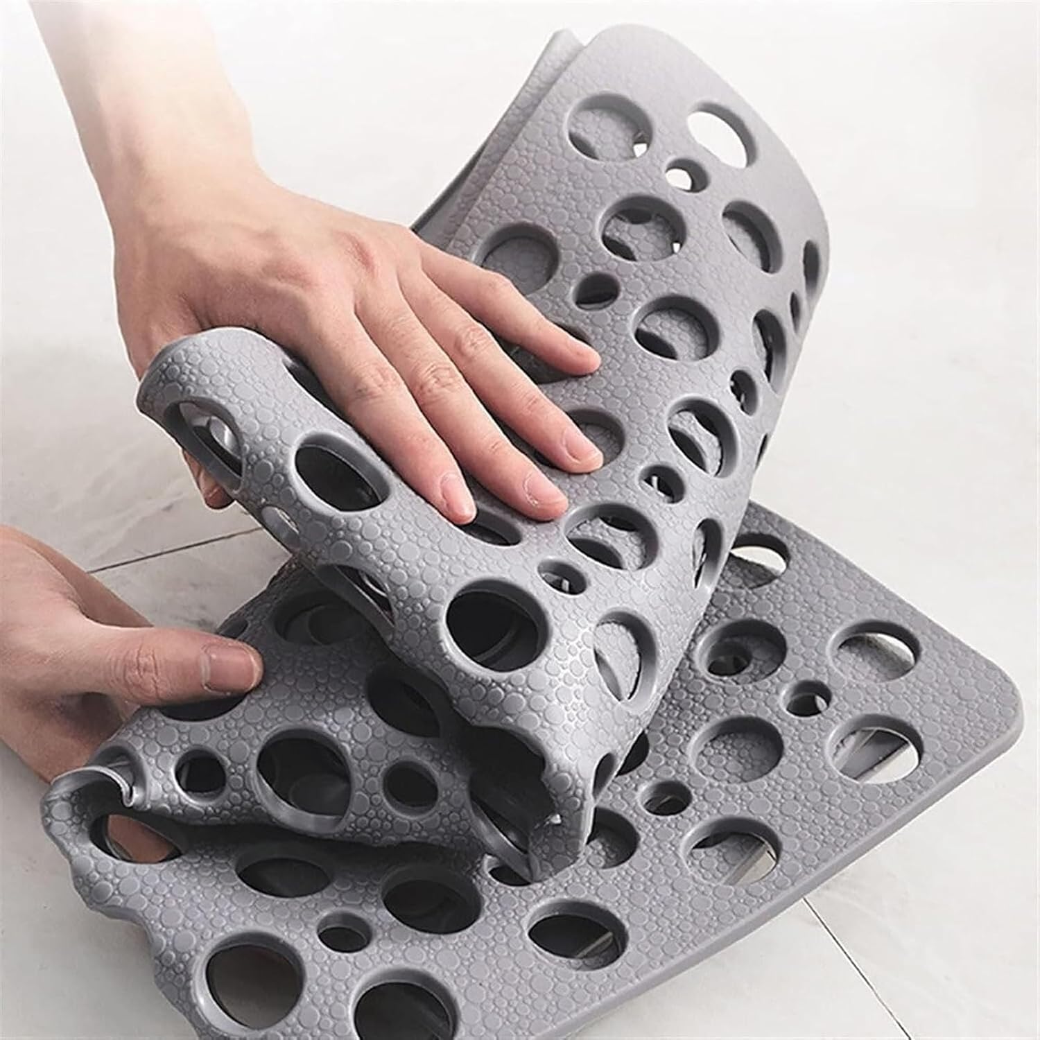 Casa and Beyond Shower Mat, Safety Non-Slip Shower Mat, Bathtub Non-Slip Mat with Drain Holes, Soft Textured Design for Bathroom (Gray,28" x 28" (Rectangular))