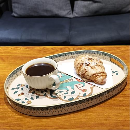 Miniatura 6 de Bandeja ovalada de plástico con asas, elegante bandeja decorativa para mesa de café, otomana, sala de estar, cocina, uso al aire libre. 10 "x 16" *