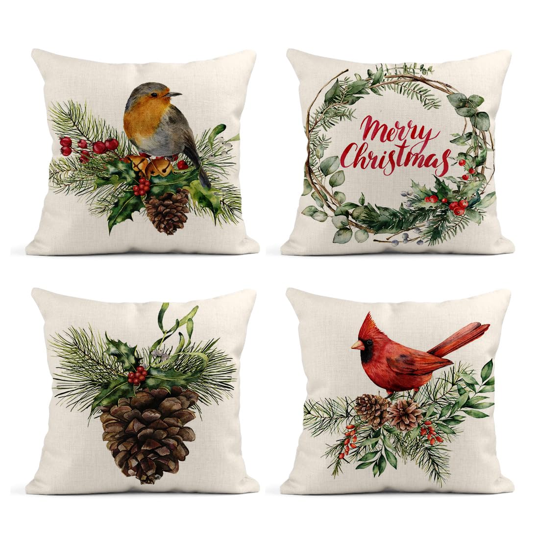 Set Of 4 Linen Pillow Covers 18x18 Inch - New York City Black & White Print, Sofa Bed Decor