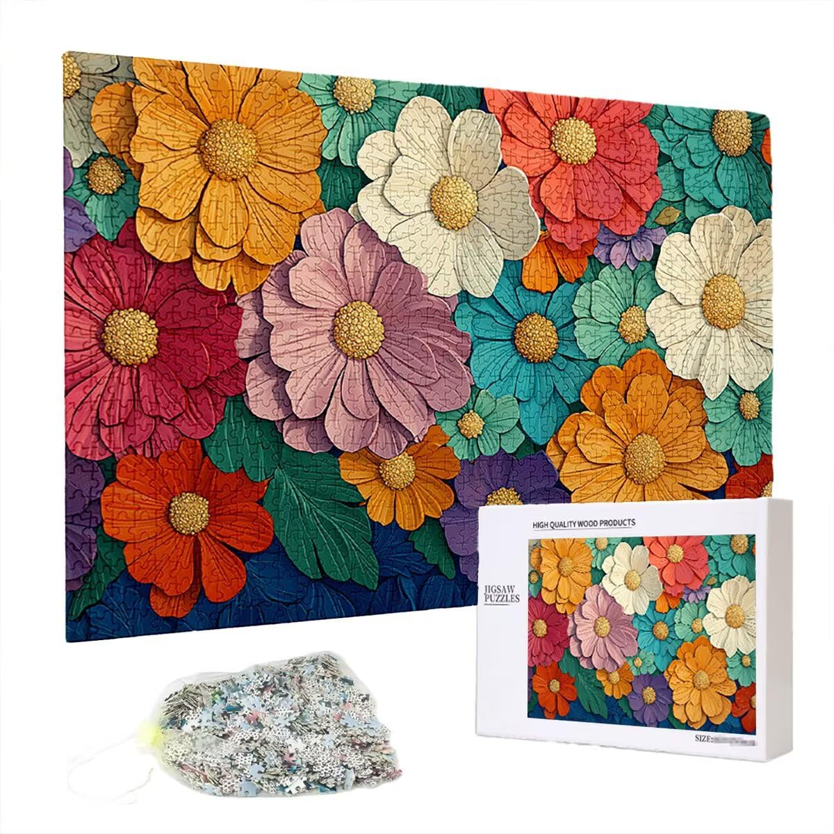 Puzzle 2000 sztuk kwiat dla dorosłych, abstrakcyjne drewniane puzzle dla dorosłych, trudne drewniane łamigłówki, rodzinne gry edukacyjne, łamigłówki z pudełkiem na prezenty dekoracje do domu, prezent