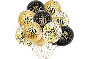 50th Birthday Balloons for Men with 1974 Printed (Gold and Black)