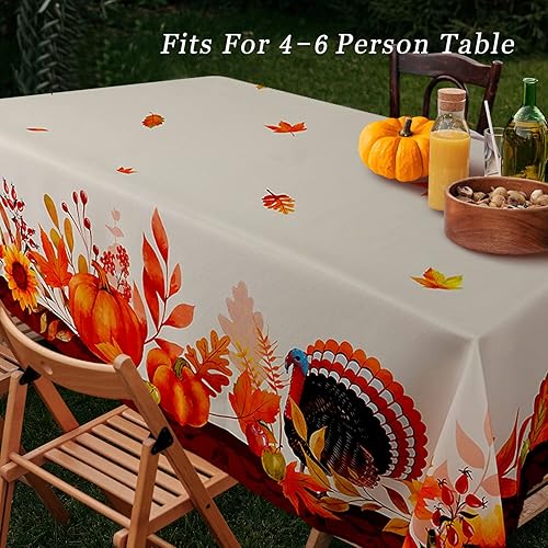 Miniatura 5 de Mantel rectangular de Acción de Gracias de 60 x 84 pulgadas mantel de pavo y calabaza de cosecha mantel de hojas de arce mantel de otoño para