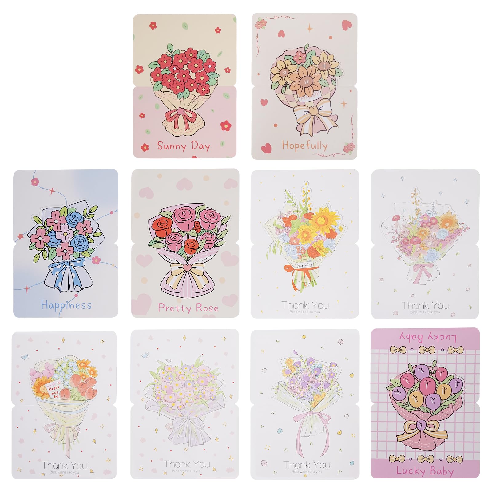 CSH 30 Pcs Thank You Cards Bulk (10 Floral Designs, 3 Pcs in Each) with 30 Colorful Envelopes, 9.8x13.6 cm, Assorted Blank Greeting Cards Folded for All Occasions