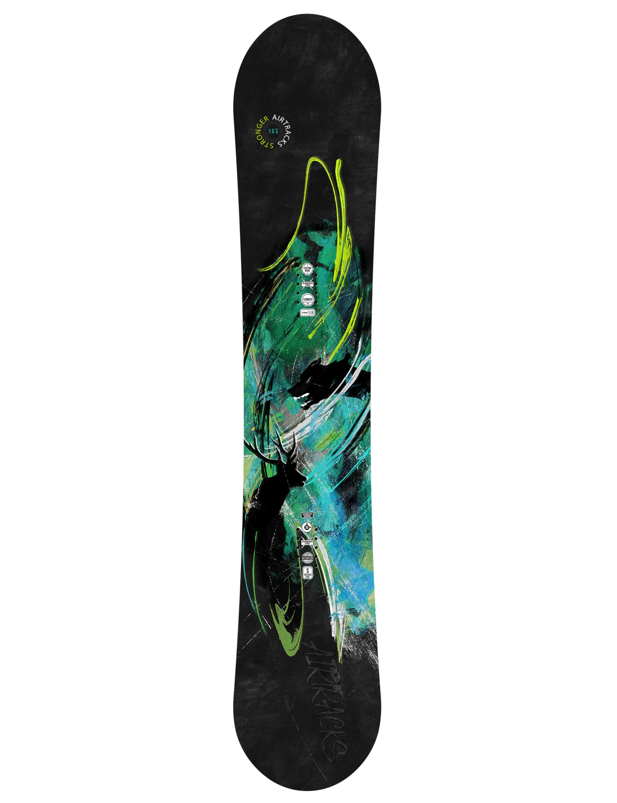 Airtracks Kit de snowboard - Snowboard Stronger Wide Flat Zero Rocker + fixations Master Fastec + sac de snowboard 156, 159, 163, 165 cm
