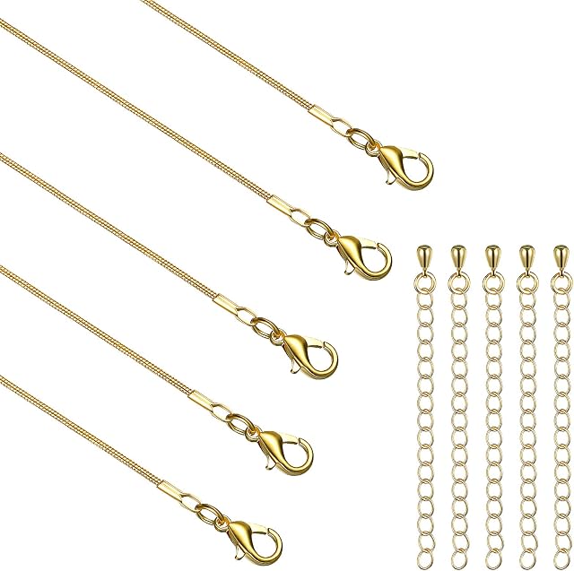 10 Pack Necklace Chain 18 Inch Gold Plated Chain Snake Link Cable Jewelry Chain DIY Gold Chains Charms with Lobster Clasps for Jewelry Making Supplies