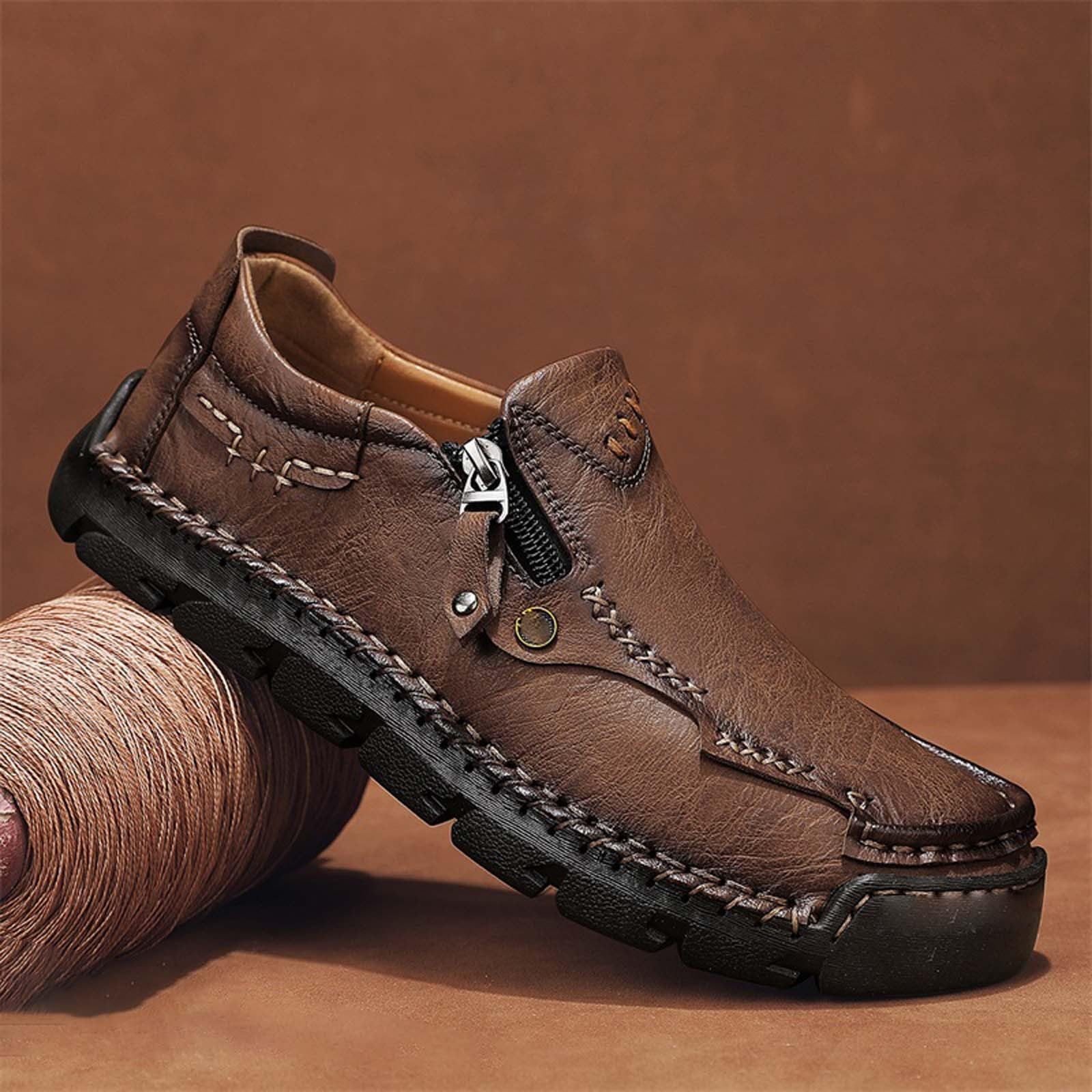 Halbschuhe Herren Leder Freizeitschuhe Mit Reissverschluss Sportlich Lederschuhe Flache Sohle Turnschuhe rutschfest Atmungsaktive Slipper Bequeme Casual Sportschuhe Schlupfschuhe