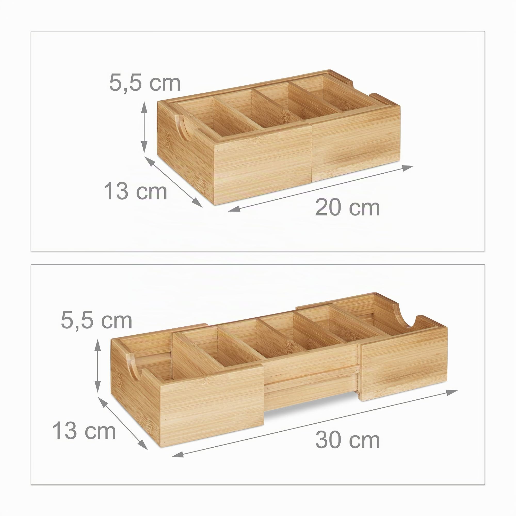 Relaxdays Soporte Tarjetas Visita DIN A8, Tarjetero Sobremesa, Fichero, Organizador, Bambú, 1 Ud, 5,5x13x30 cm, Marrón