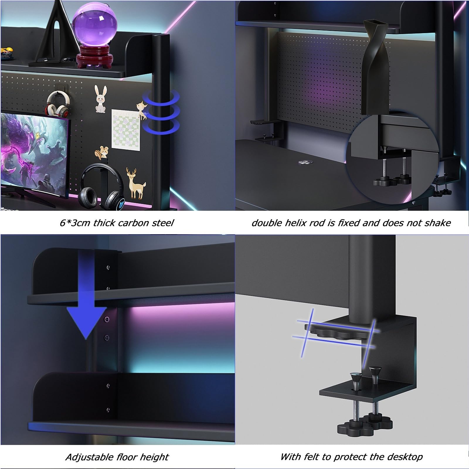100 cm Scrivania Organizer Mensola Postazione di Lavoro Accessori per Ufficio Gaming Scrivania Nero Morsetto sul Desktop Scaffalature Sistema
