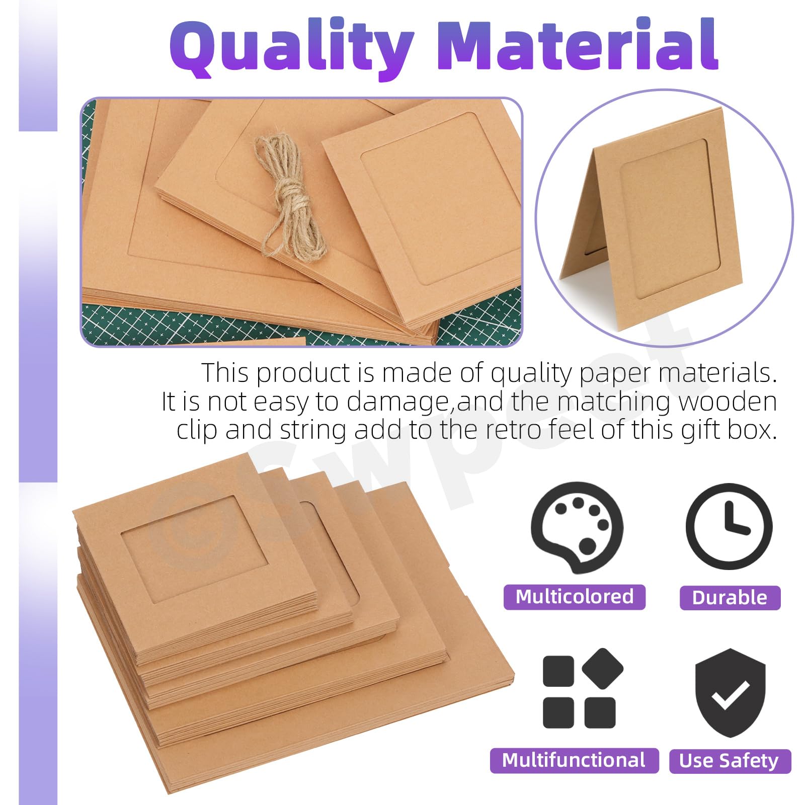 40 Cadres Photos En Carton Blanc - Guirlande Déco Murale DIY Avec Corde Jute Et Clips - 11,5x15,5 Cm - 7