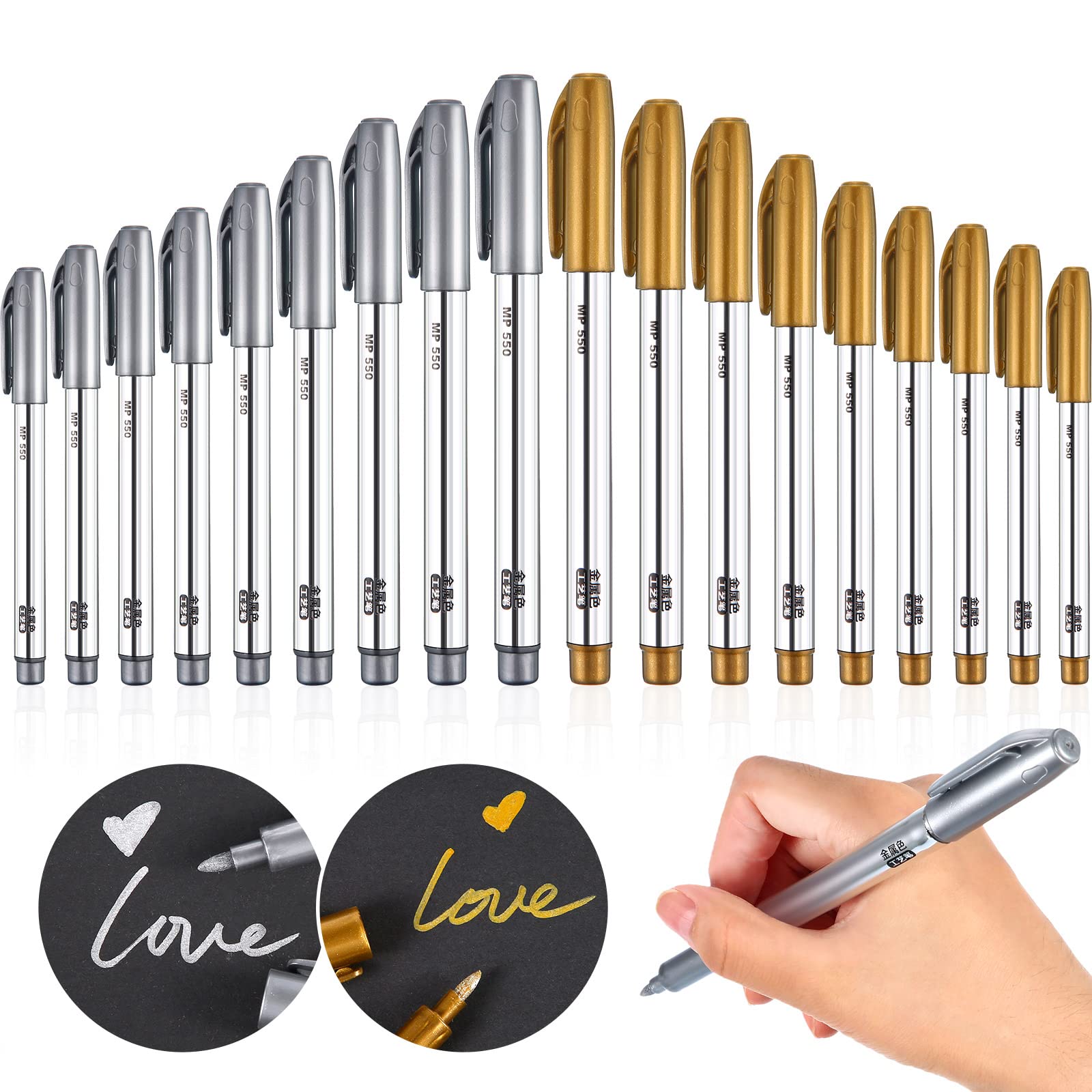 Frienda Rotuladores Metálicos Dorados y Plateados, Marcadores Permanentes Metálicos Adecuados para Tarjetas Escritura Firma Letras Plumas Metálicas Pintura (Dorado y Plateado, 1,5 mm 4 Plumas)