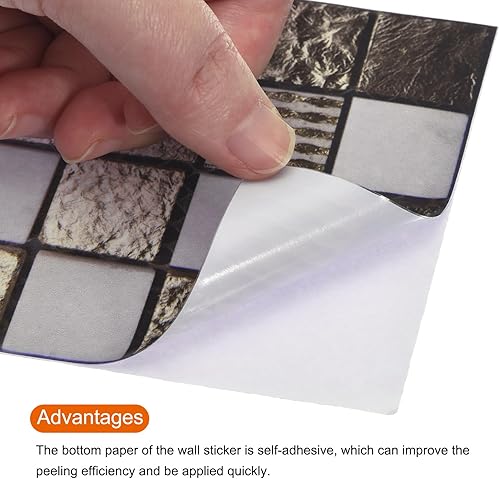 Miniatura 3 de MECCANIXITY 10 calcomanías 3D de pared, 3.9 x 3.9 in, azulejos de mosaico cuadrados, autoadhesivo, PVC, impermeable, para cocina, baño, pared,