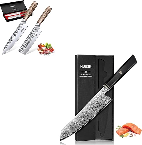 Huusk Damascus Kiritsuke - Juego de cuchillos de cocina japoneses (2 piezas)