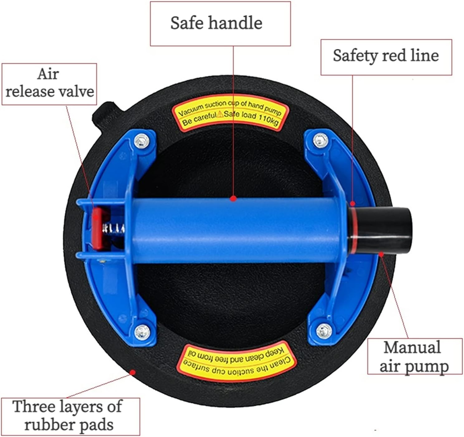 Portable Electric Industrial Water Pressure Pump 8 Inch Vacuum Suction Cup 250kg Carrying Capacity For Tile Heavy Duty Glass Lifter Hand Pump Industrial Vacuum Suction(2 PCS)