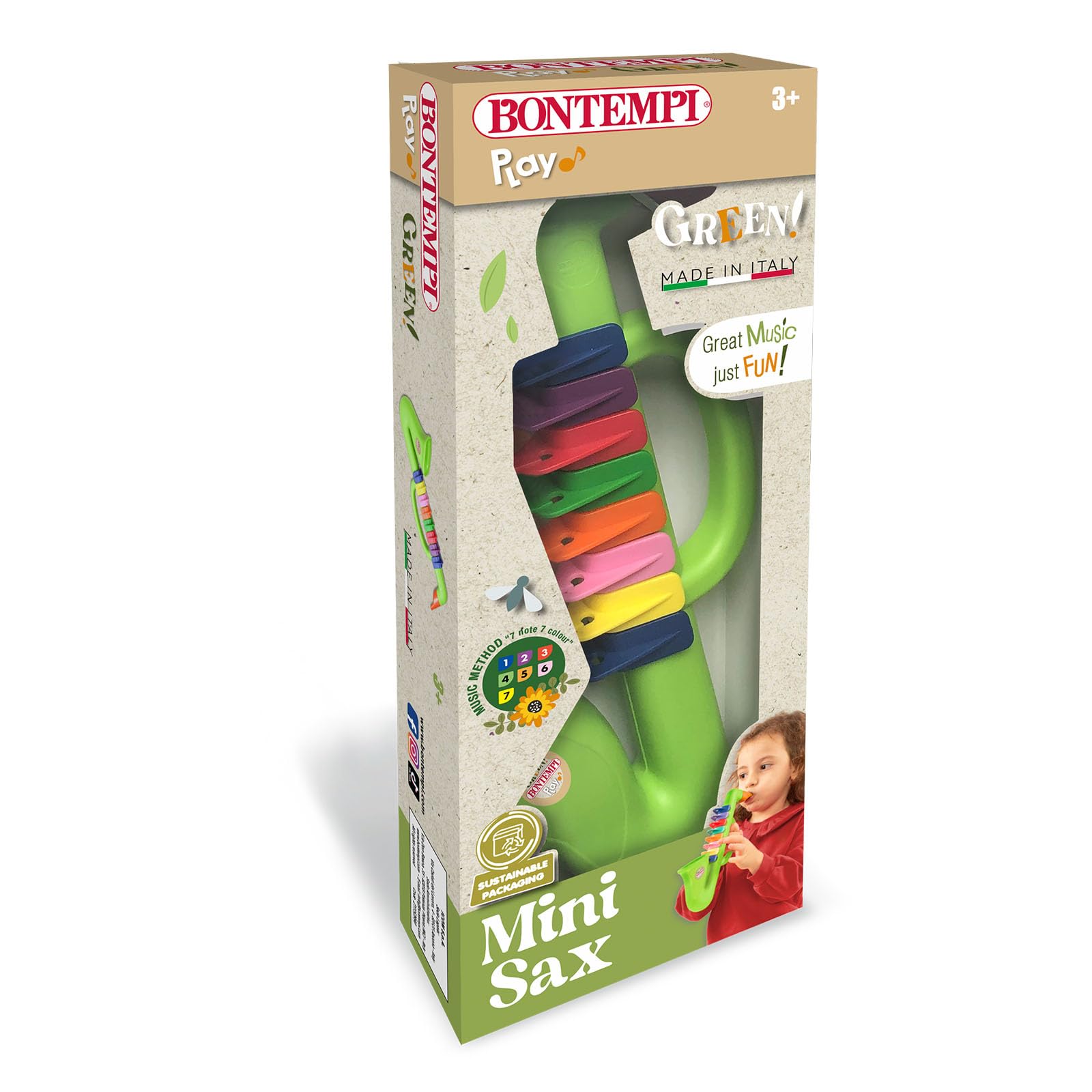 Bontempi | Saxofón de 8 Notas con Colores 280mm, Juguete Musical para Niños 3+