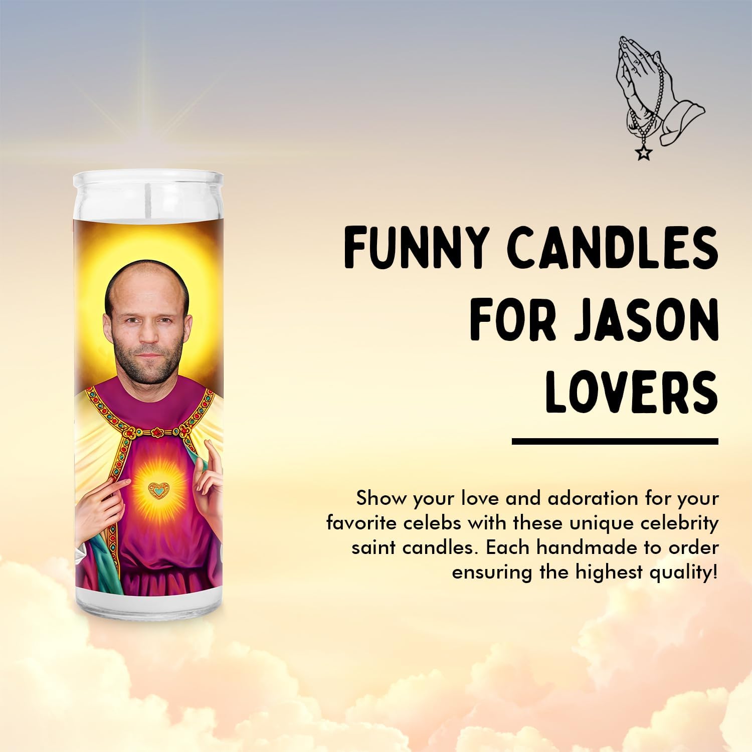 Jason Statham Celebrity Glass Jar Candle – Unscented Handmade Soy Wax Votive Candle – Unique Gift for Action Movie Lovers – Home Decor Collectible for Living Room & Office – 8 Inch