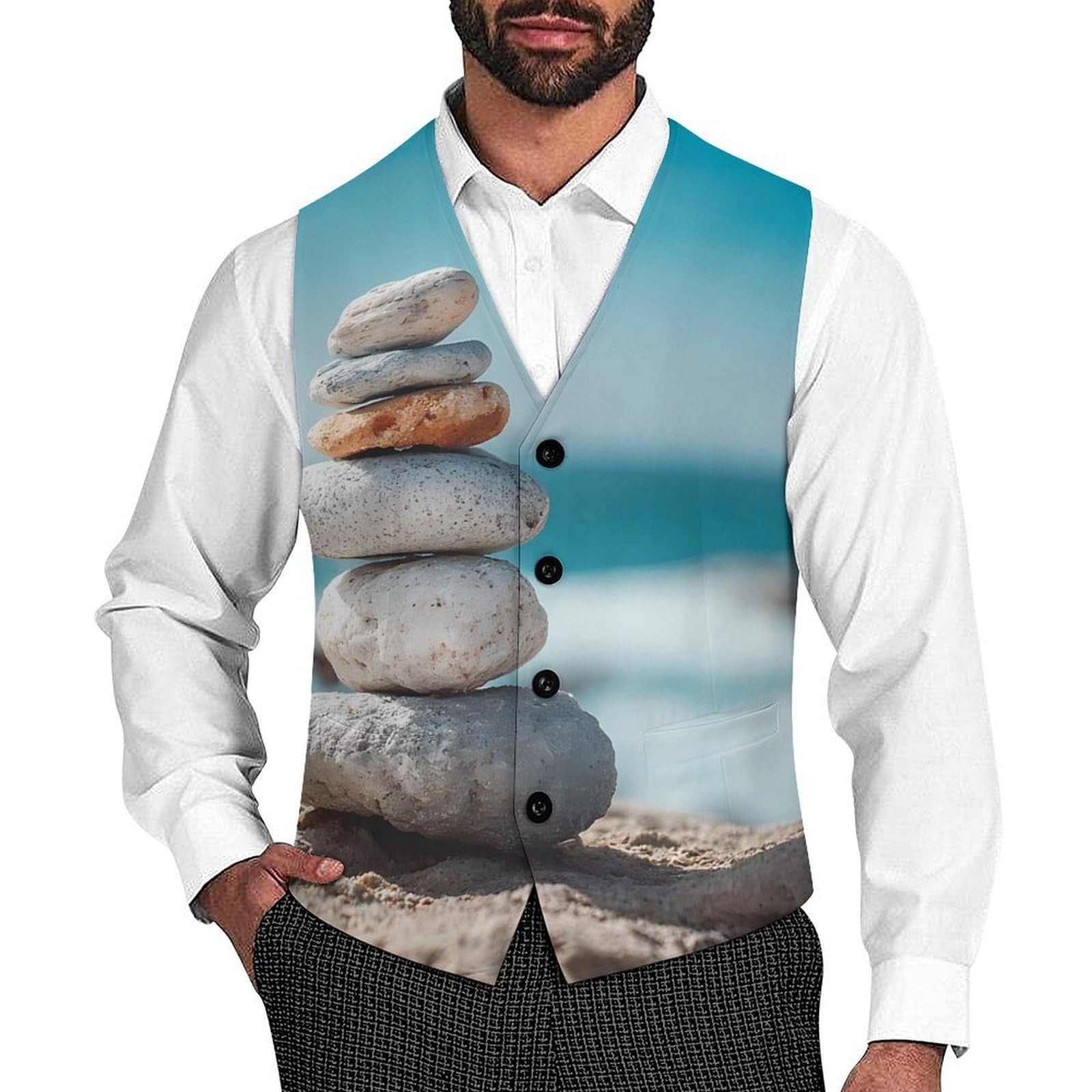 Rock Tower Overlooking Lake, gilet casual da uomo con 2 tasche | Slim Fit Gilet Gilet Business Formale Gemelli Vestito