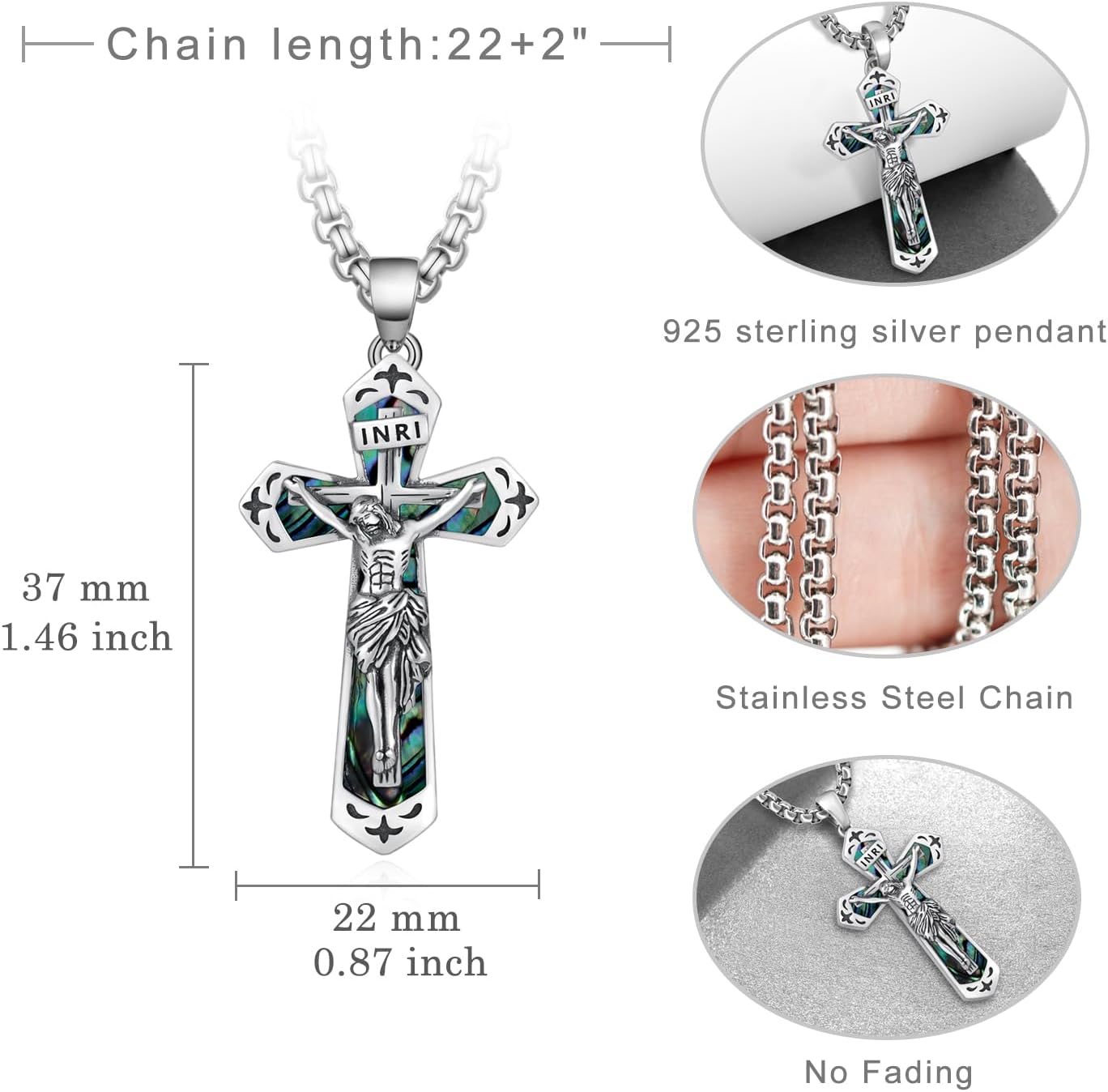 Crucifix Necklace S925 Sterling Silver Cross Jesus Necklaces Jesus Jewelry Gifts for Men Women - Image 4