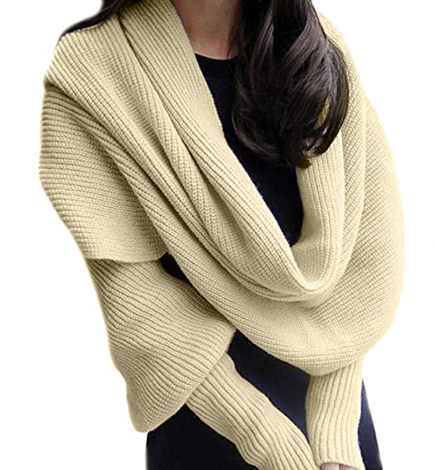 Knit Shawl Wrap for Women - Ladies Fringe Knitted Poncho