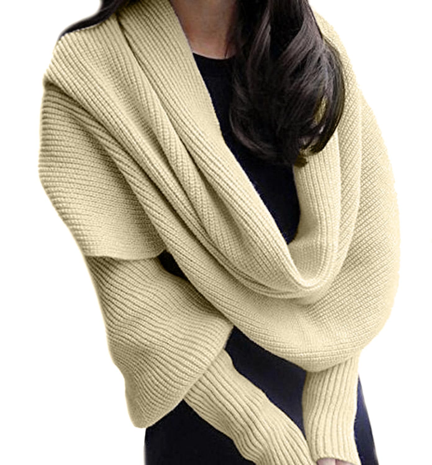 EforcaseWinter Warm Knitted Wrap Scarf Shawl Cape With Sleeve for Women Autumn Winter Fashion Sweater Shawl Wraps Cape