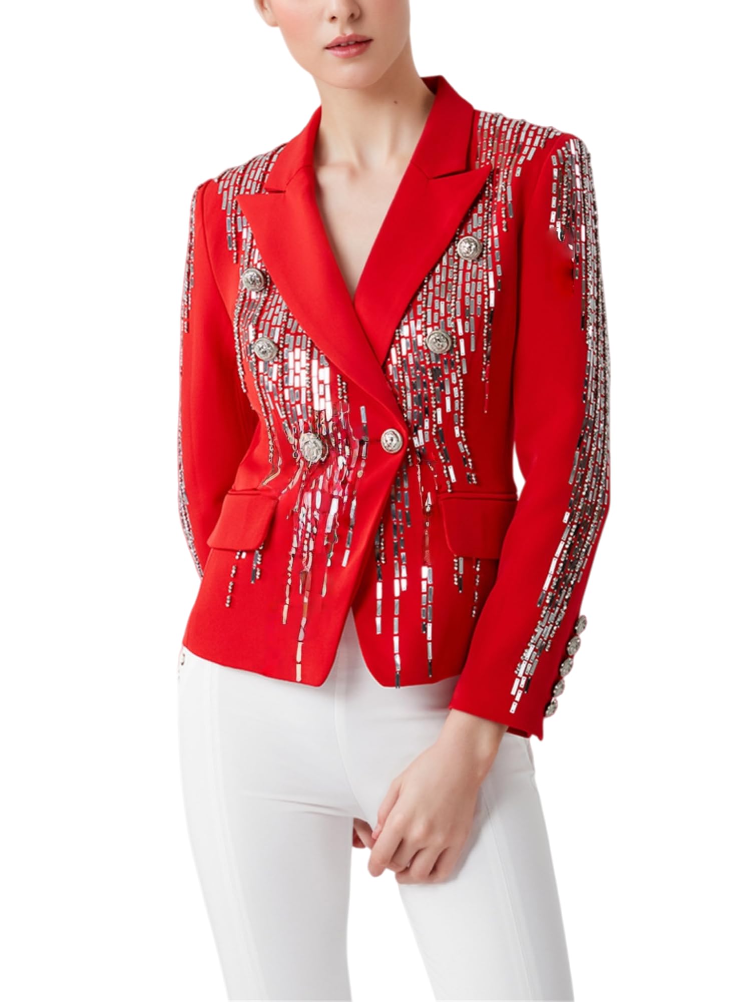 Blazer for Women with Silver Sequins Double Breasted Designer Jacket Chic Party Outerwear for Celebrity Occasions