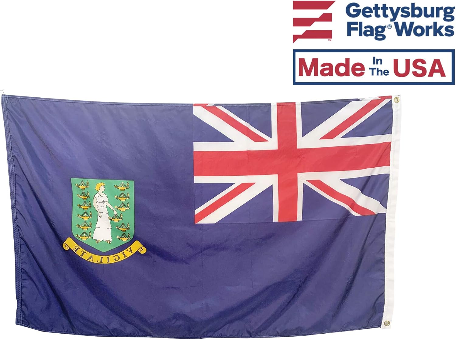 3x5' British Virgin Islands Flag, Durable and Fade Resistant All Weather Nylon, With Canvas Header and Brass Grommets, 4 Rows of Fly End Stitching, Made in USA