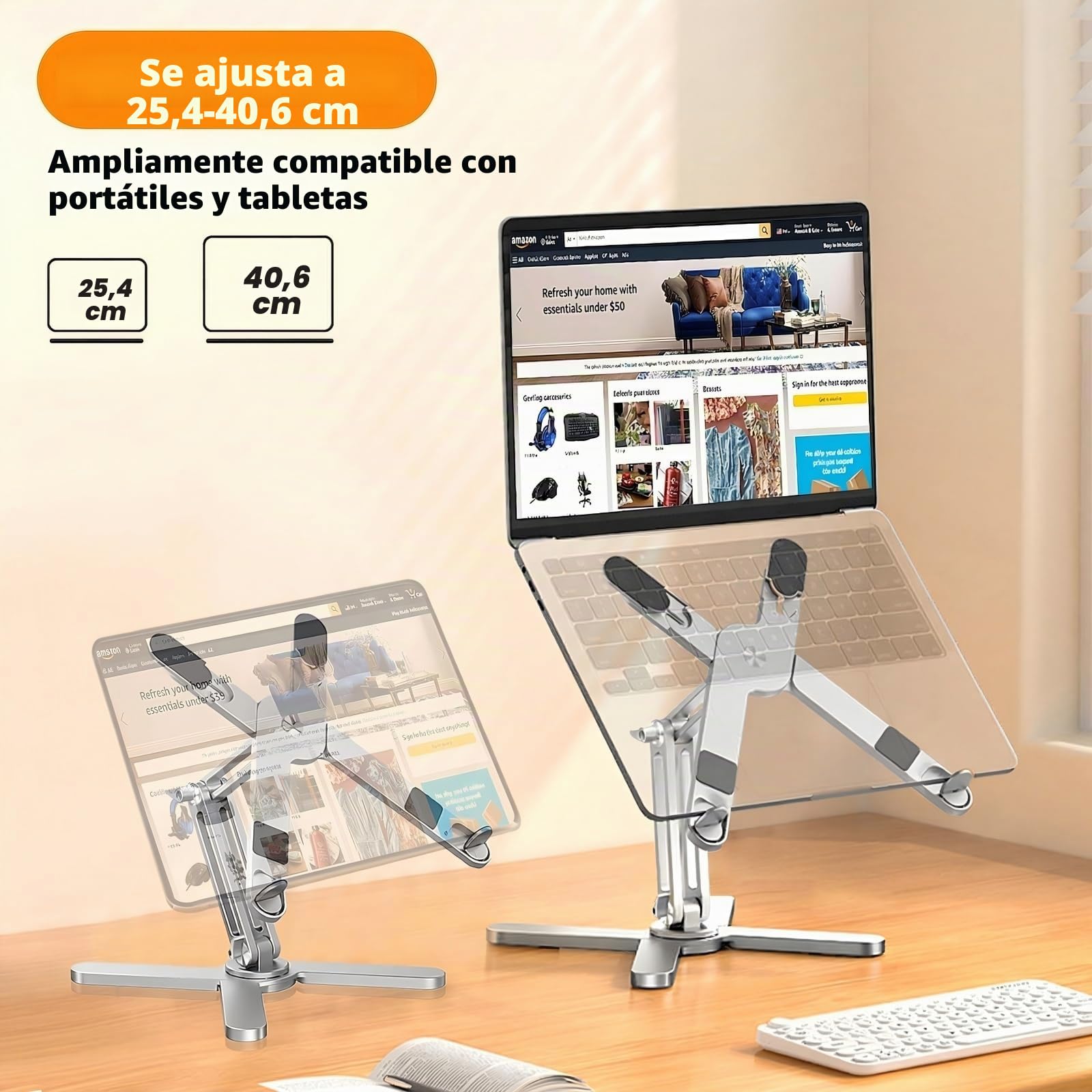 Moallia Soporte para portátil con base giratoria de 360 grados, soporte de metal para escritorio y trabajo colaborativo, totalmente plegable para un fácil almacenamiento, se adapta a todos los MacBook