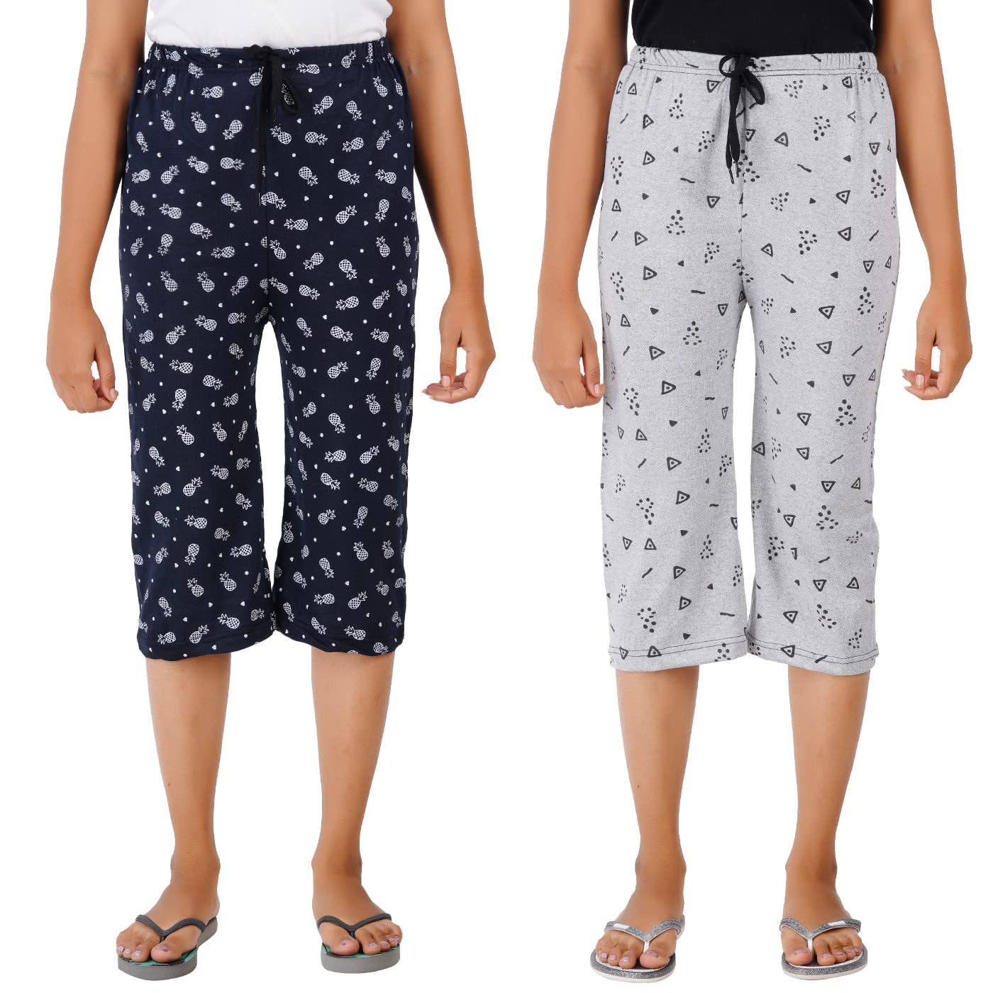 SUMAN TEXPrinted Cotton capris for women with Nada Multicolor_Pack of 2