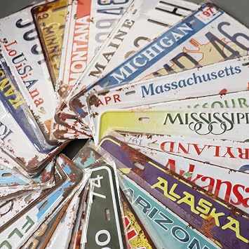 10 Pcs Assorted Replica Vintage Style License Plates, Embossed Novelty Metal Number Tags, Novelty Car Plates, 12x6