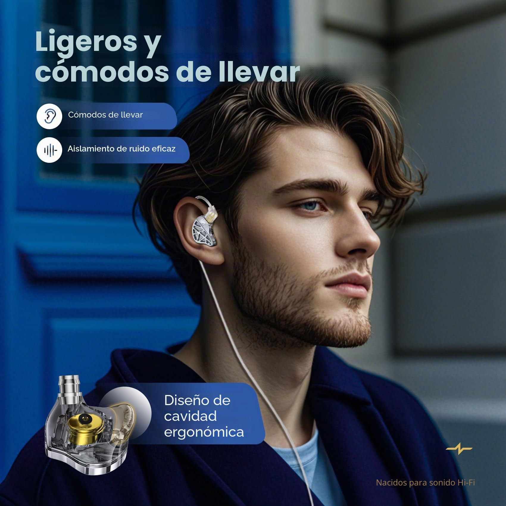 keephifi CCZ MC04 In Ear Auriculares, Auriculares con Cable Conector de 3.5 mm Anti-Enredos OFC Plateado, IEM Driver Híbrido 10mm 1DD + 1BA, Gaming In Ear Latencia Cero para Esports y DJs