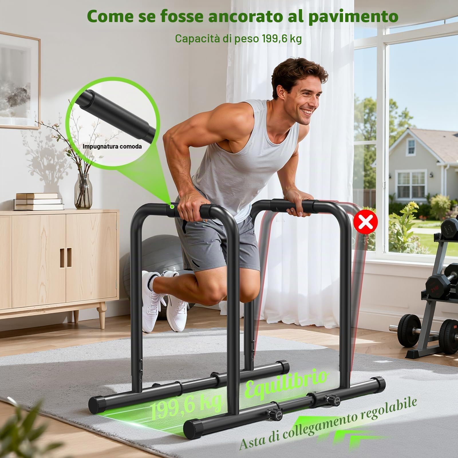 Dip Bar Station Regolabile, Parallele Calisthenics con Tubo di Collegamento, Regolabile in Altezza e Larghezza, Calisthenics Equipment da Case