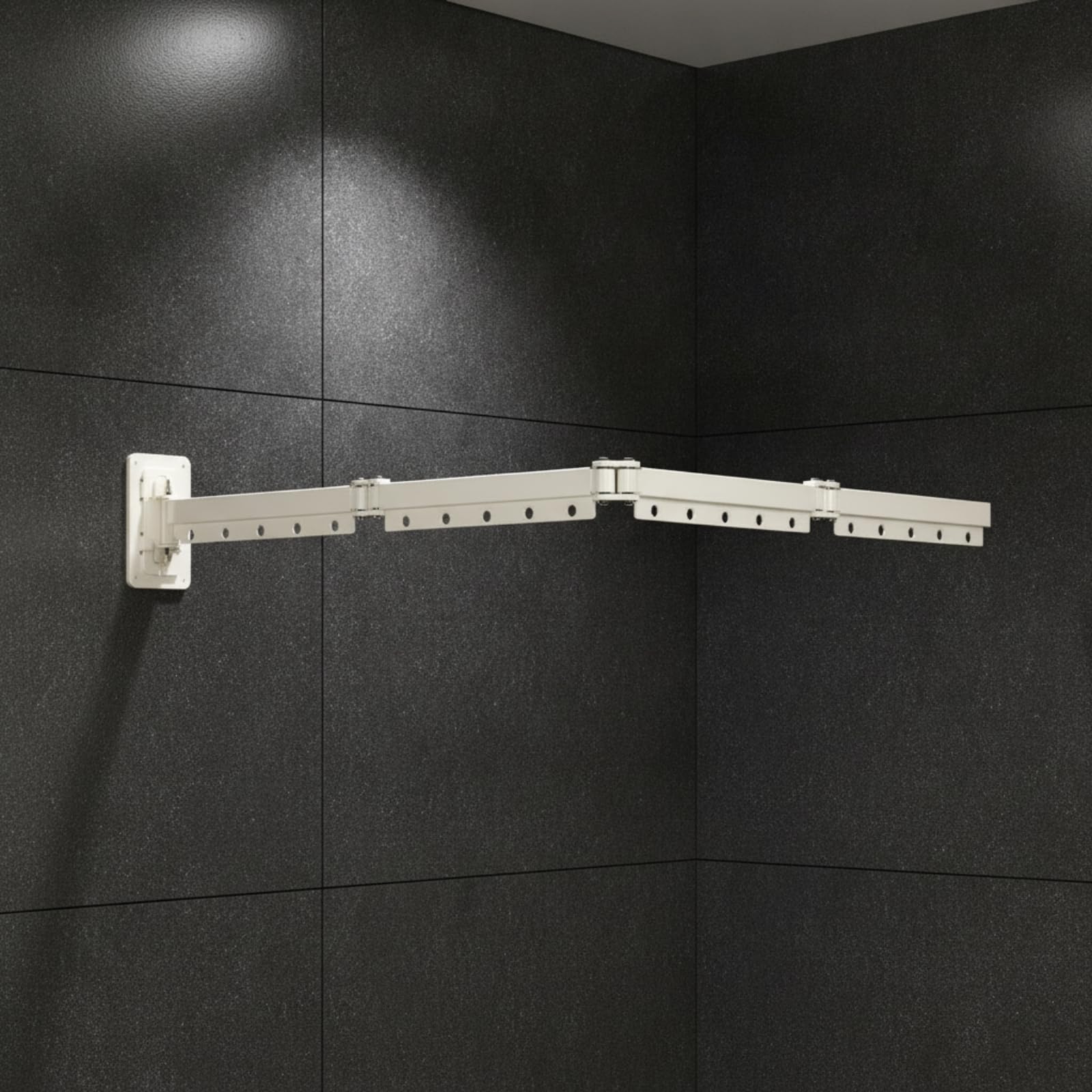 Badezimmer Duschvorhang Klappbare Wandgarderobe Kleiderstange Wäschetrockner Wandhalter Metall Aluminium Matt Kompakt mit Verstellbarer Winkelstütze, Milchweiß, Dreifach-Wäscheständer