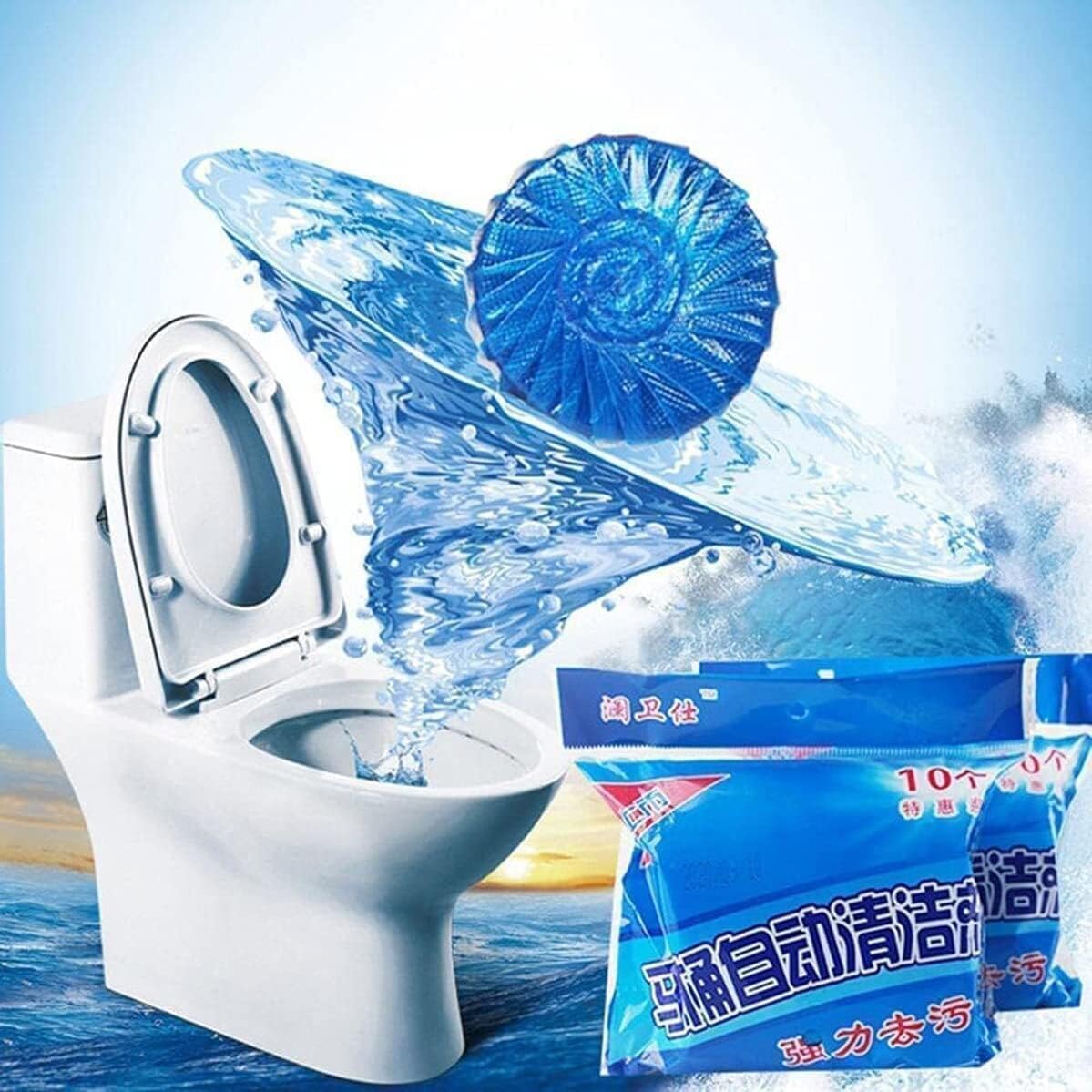 DME SALES Automatic Flush Toilet Bowl Cleaner Tablets, Bathroom Toilet Tank Cleaner, Powerful Cleaning Ball Toilet Blue Deep Clean Bubbles, Mild Lemon Scent Pack-10 1