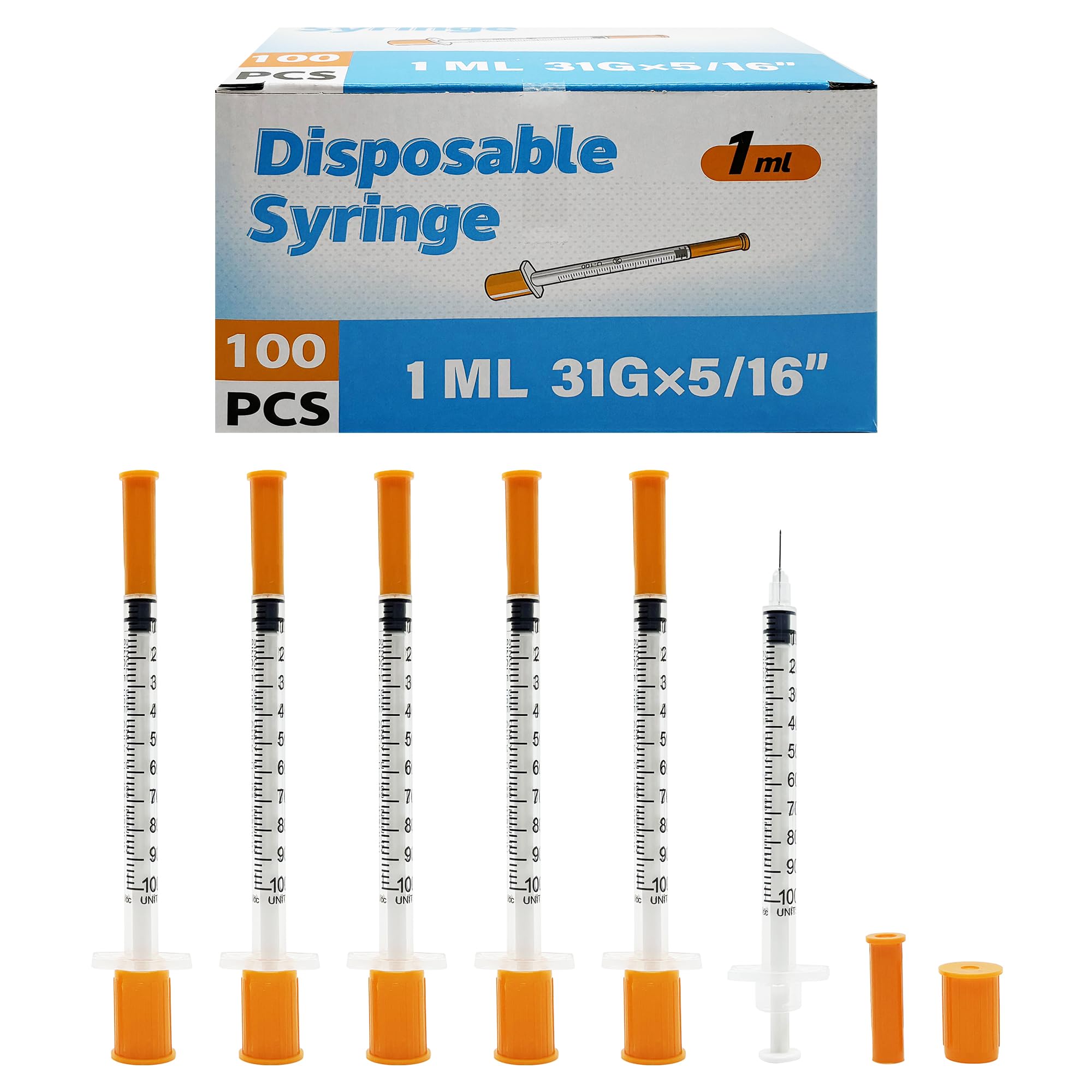 100 Pack 1mL Syringes, 31G 8mm, Individually Wrapped
