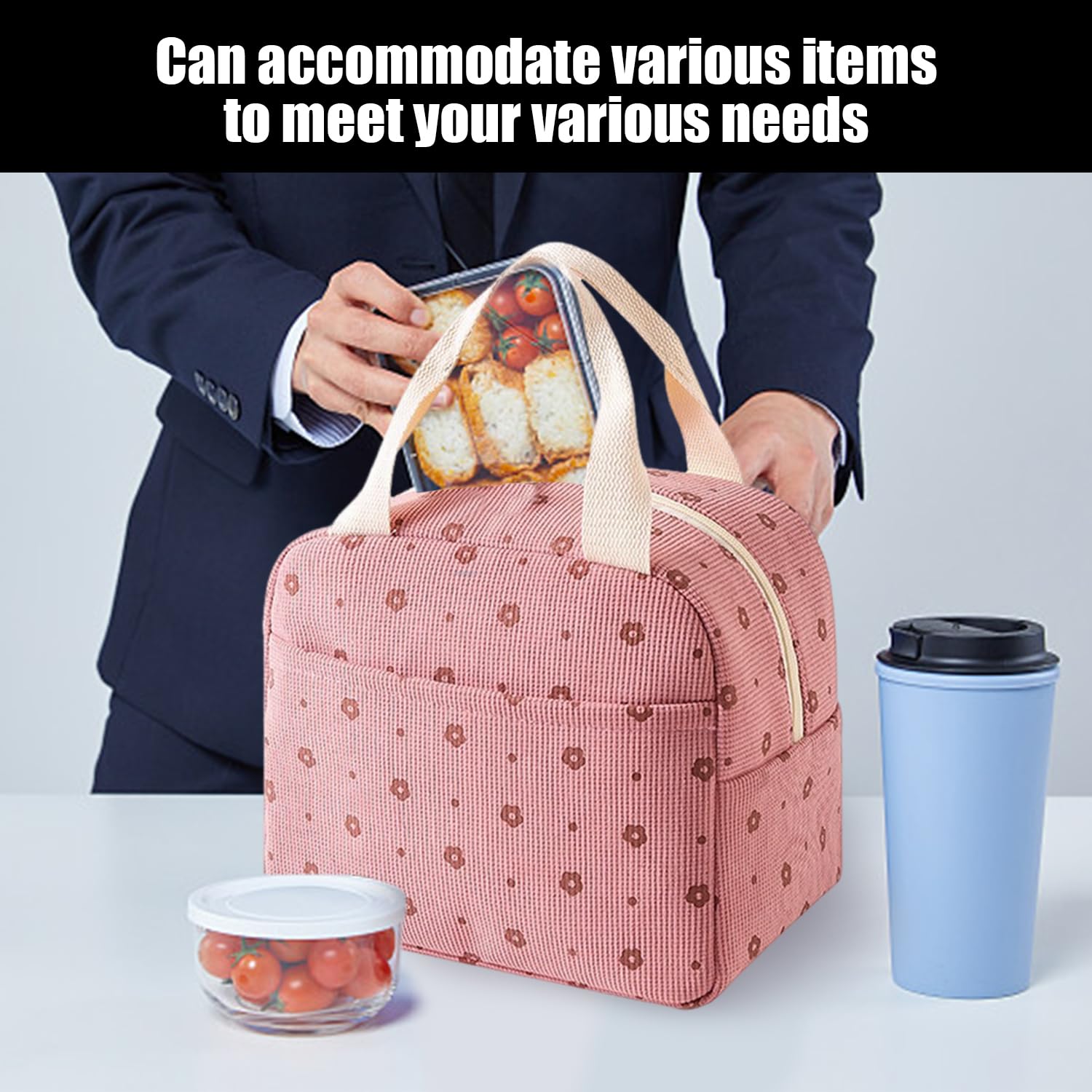 Sac à Lunch Rose Isolant + Sac De Table Assorti - En Cordon Et Coton, Pratique Pour Le Travail, L'école Et Les Voyages