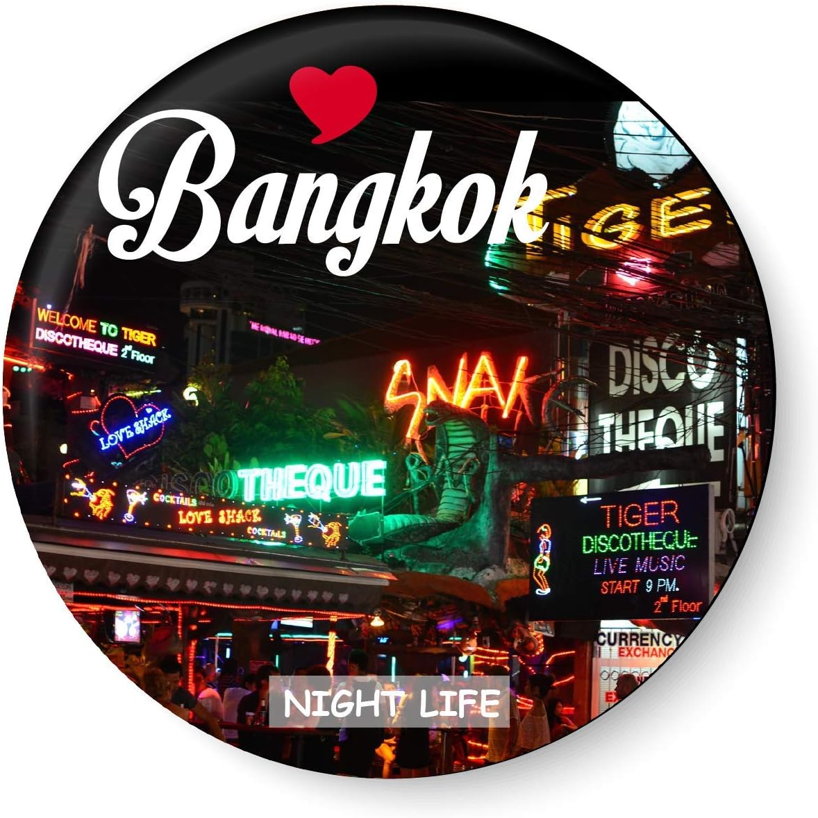 Love Bangkok Night Life I Thailand Diaries I Travel Memories I Souvenir l Travel I Fridge Magnet (Metal, Multicolour, 75mm)