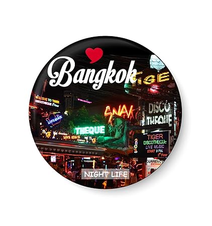 PEACOCKRIDE Love Bangkok Night Life I Thailand Diaries I Travel Memories I Souvenir l Travel I Fridge Magnet (Metal, Multicolour, 75mm)