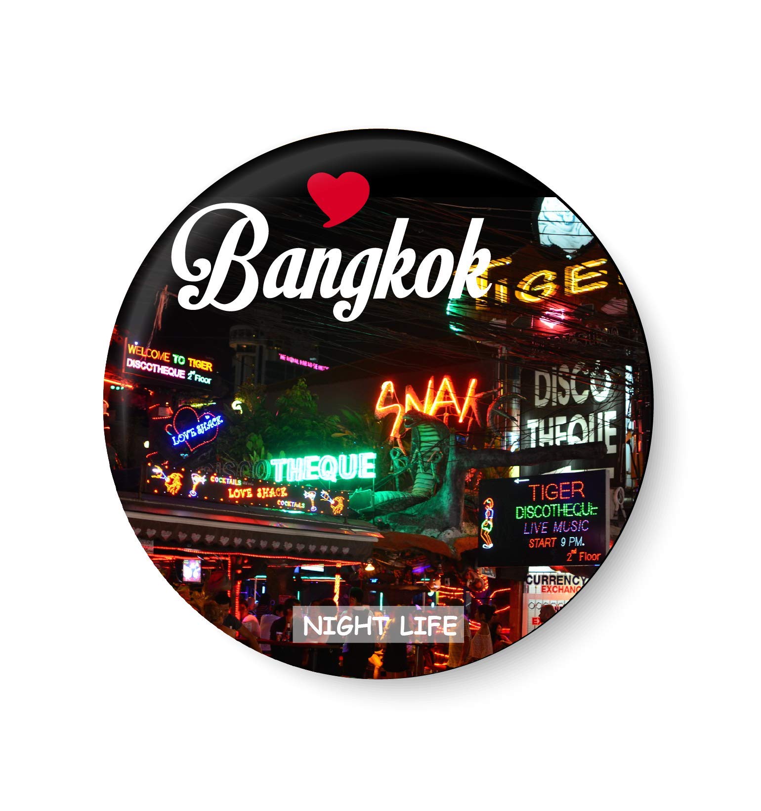 Love Bangkok Night Life I Thailand Diaries I Travel Memories I Souvenir l Travel I Fridge Magnet (Metal, Multicolour, 75mm)