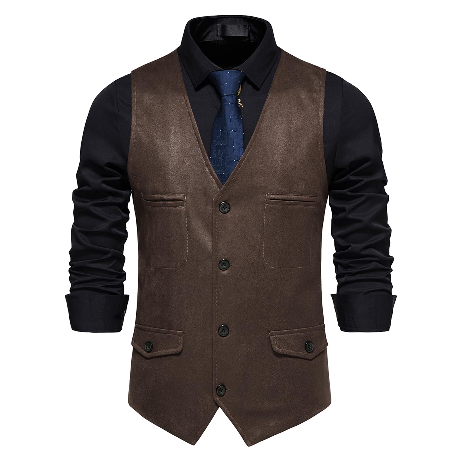Suede Cowboy Waistcoat Men V Neck Casual Classic Vintage Leather Vest Western Costume-image-18
