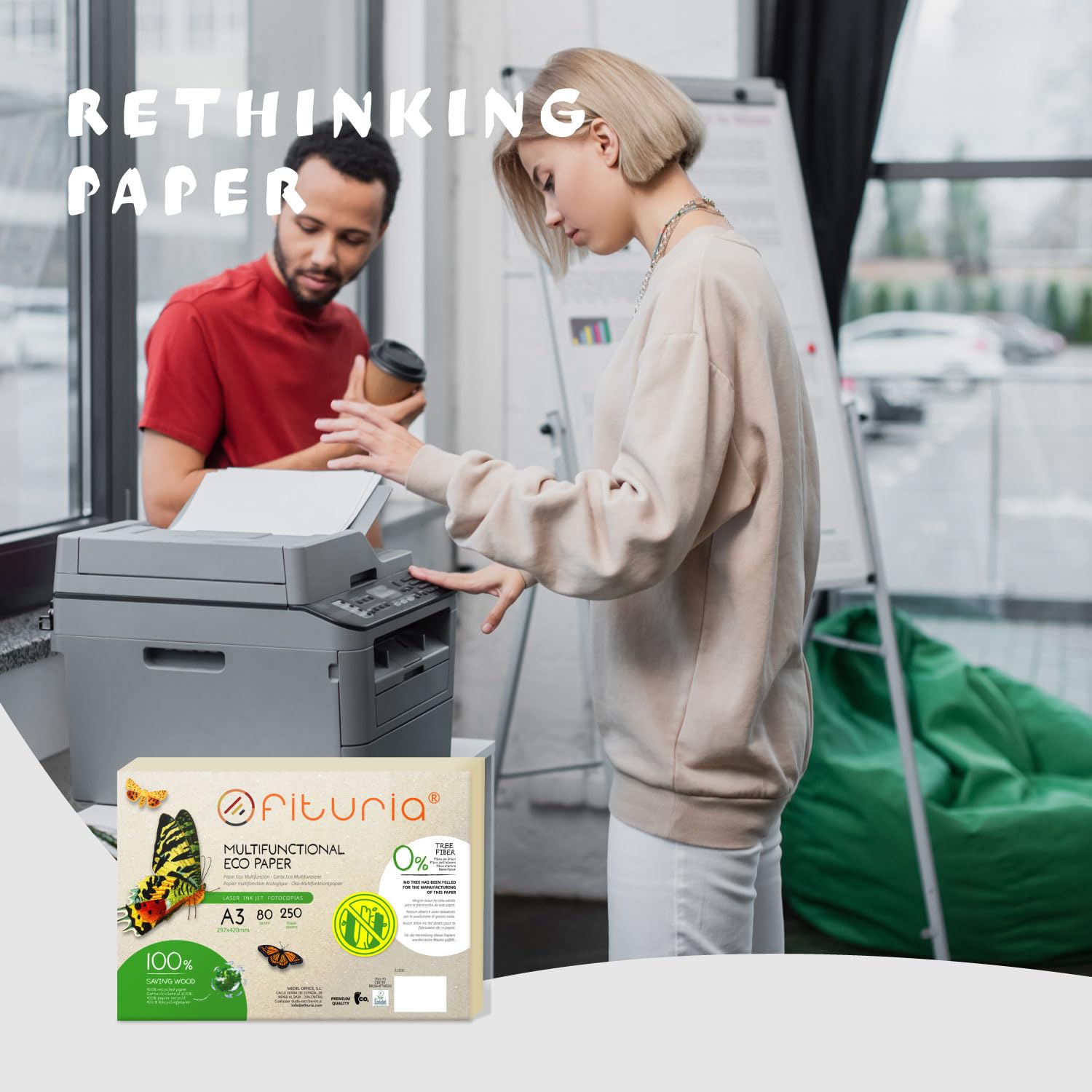 Papier Recyclé A3 80g 250 Feuilles 100% Recyclées Couleur Naturelle pour Imprimante Laser et Jet d'Encre